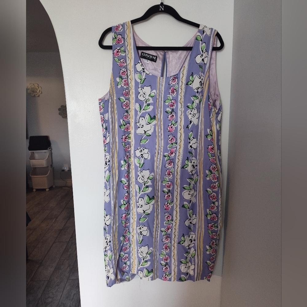 Floral Sleeveless Dress in Purple and Yellow #256